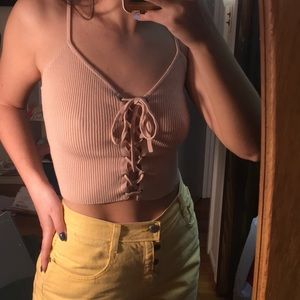 LA HEARTS lace up ribbed crop top